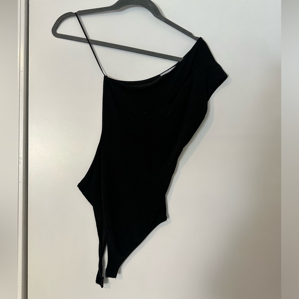 Black One Shoulder Bodysuit with Cut Out